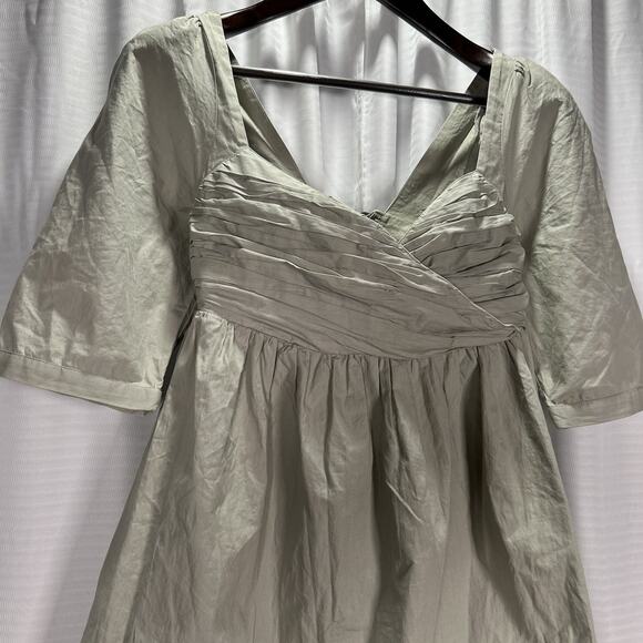 NWT Forever That Girl Sage Green Ruched Puff Sleeve Babydoll Mini Dress Medium - Picture 3 of 13